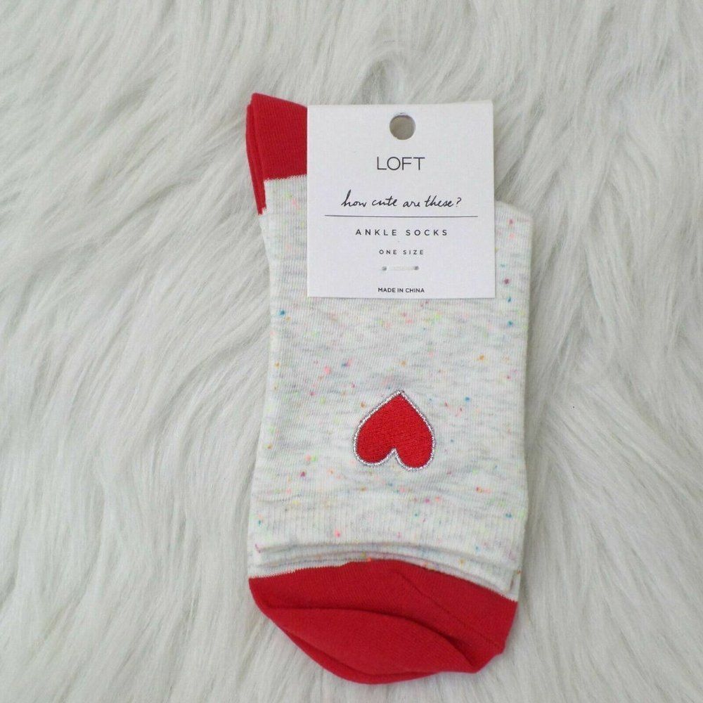 LOFT Ankle Socks Heart Embroidery, One Size, NWT